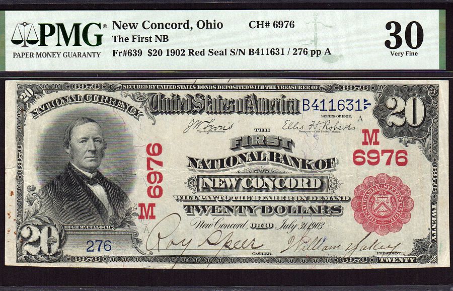 New Concord, Ohio, Ch.#6976, FNB of New Concord, 1902RS $20 PMG-30